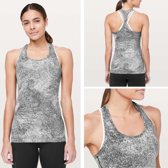 Lululemon Cool Racerback II In Luon Spray Jacquard White Black Size 4 - Picture 1 of 6